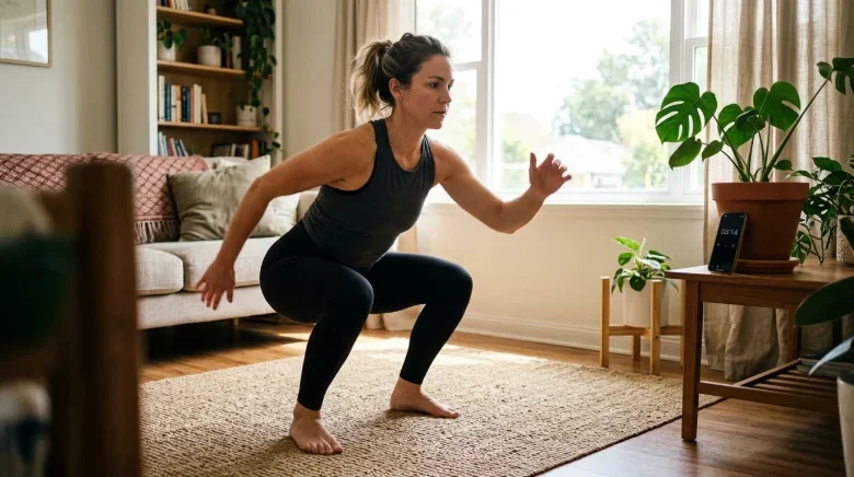 woman doing a 30 minute full body workout at home