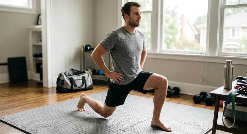 warm-up lunge before a 30 minute full body workout