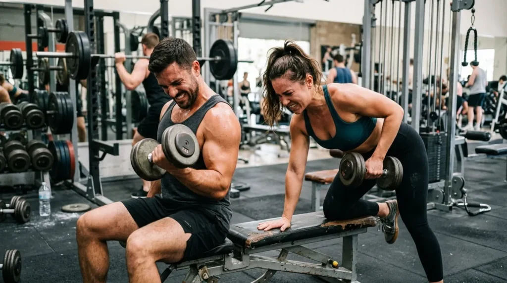 What Does 20 Pounds of Fat Look Like 15 Man and woman strength training, showing how what 20 pounds of fat looks like differs by sex