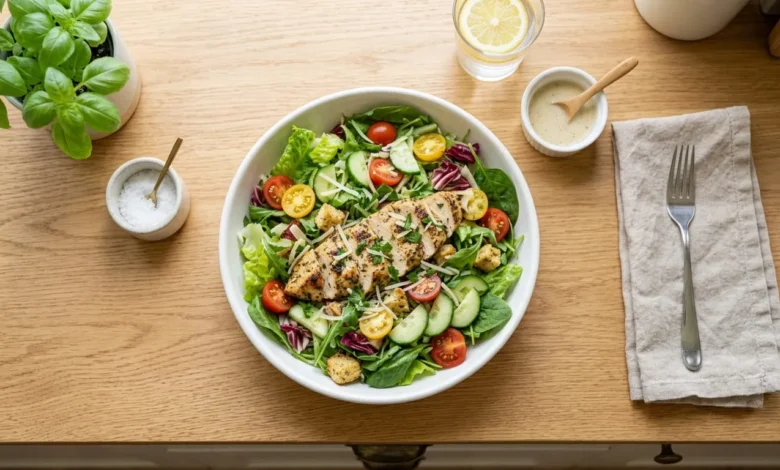 Fresh salad bowl used to illustrate salad calories by ingredient