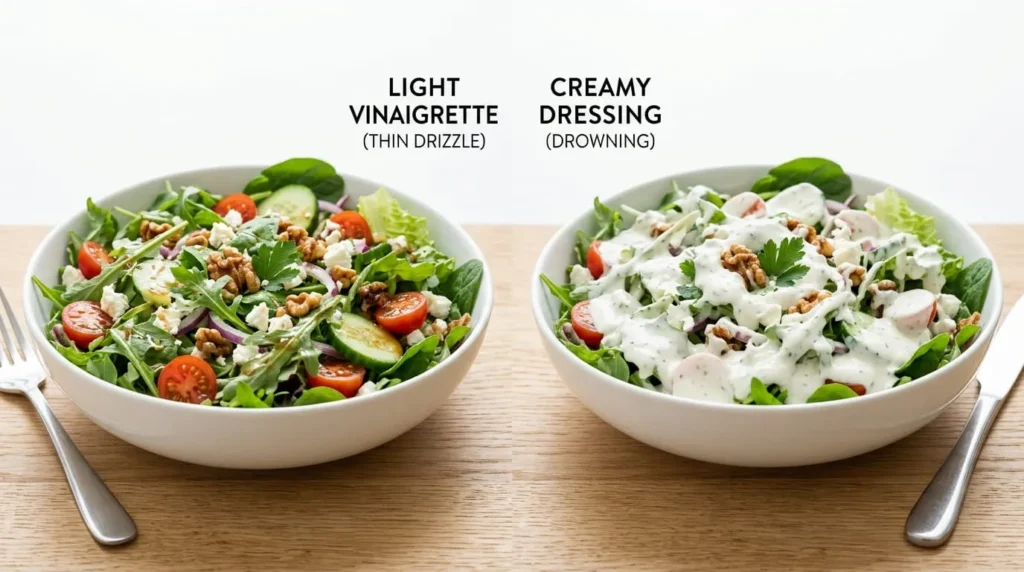 Two salads showing how dressing changes total salad calories