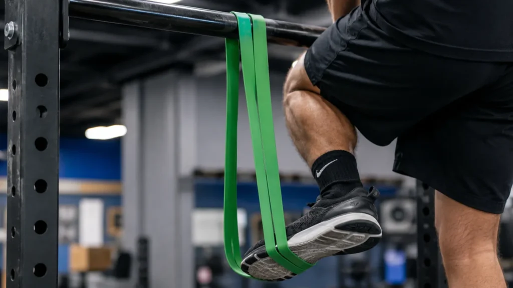 How to Do a Pull Up: Full Training Guide for Beginners 14 Resistance band assisted pull up setup as part of a pull up progression plan