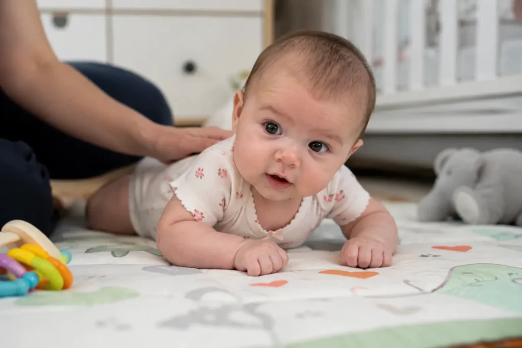 baby doing tummy time before army crawling