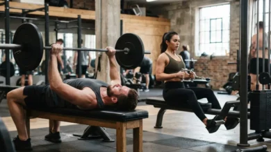 Best Muscle Groups To Train Together 42 Man and woman training complementary muscle groups together in a gym, bench press and seated cable row