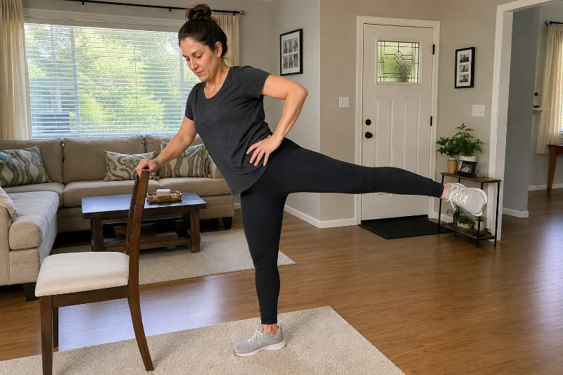 Standing side leg raise muscle activation demonstration