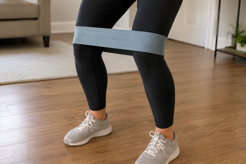 Standing leg raises with resistance band for added difficulty