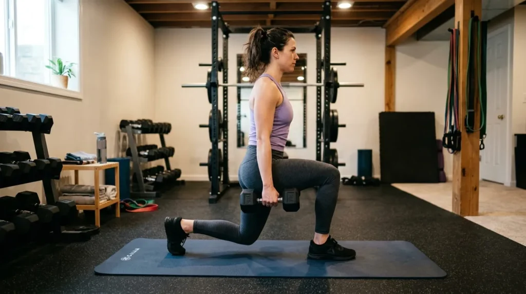 Person performing squats and lunges as part of a complete FUPA workout routine