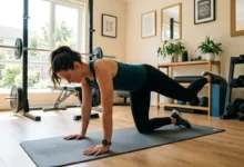 Woman performing the fire hydrant exercise on a mat