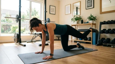 Woman performing the fire hydrant exercise on a mat