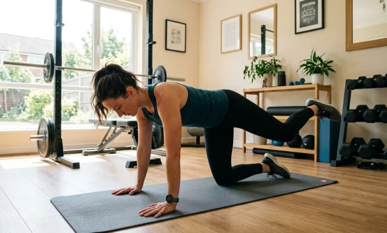 Woman performing the fire hydrant exercise on a mat