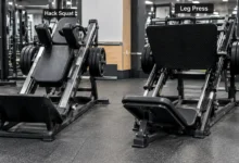 Hack squat vs leg press machines shown next to each other in a gym
