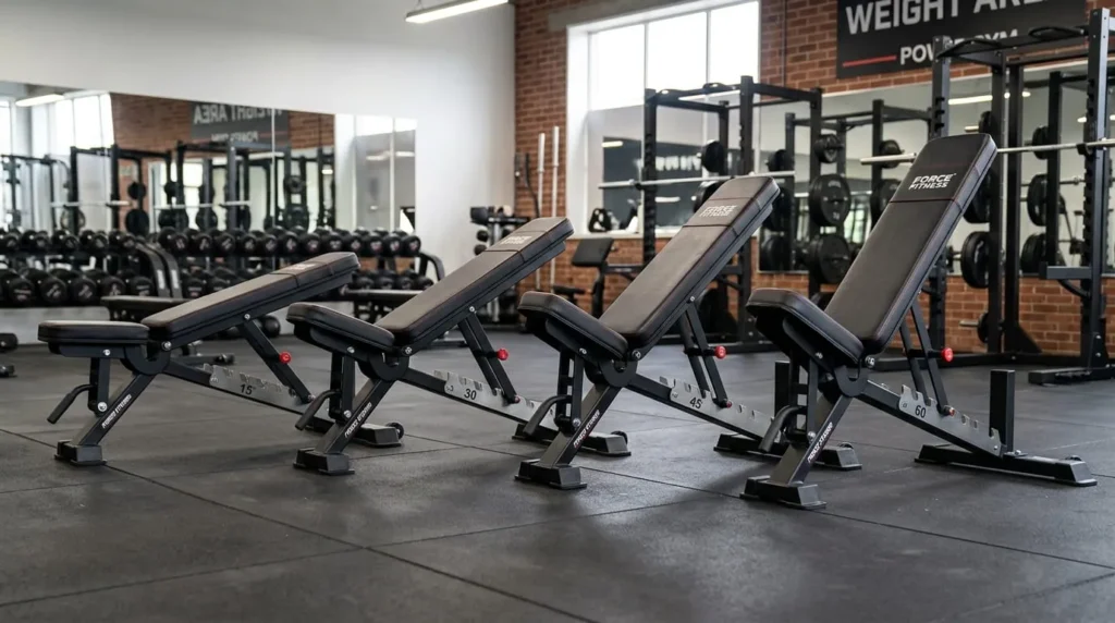Incline Bench Press Angle: What Actually Builds the Upper Chest 15 Side by side comparison of an adjustable bench set to different incline bench press angle positions