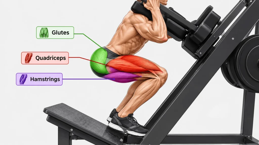 Hack Squat vs Leg Press: Which One Builds Better Legs 14 Diagram of leg muscles activated during hack squat vs leg press