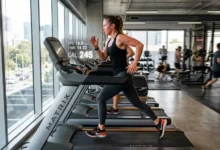 Person sprinting on a treadmill demonstrating what exercise burns the most calories