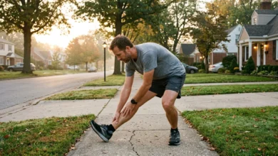 Man stretching outdoors at sunrise to increase testosterone naturally through exercise