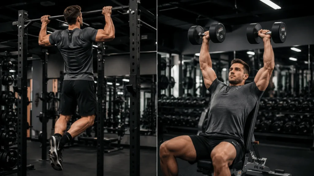 Lifters training pull and upper body sessions on a push pull legs upper lower split
