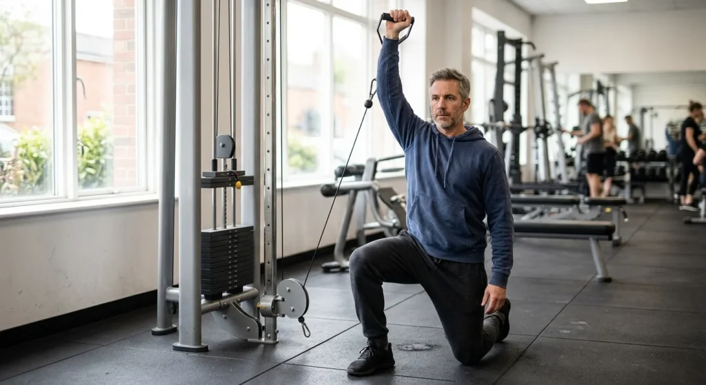 Half-kneeling single-arm press from a shoulder cable workouts routine