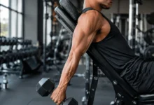 Man performing an incline dumbbell curl on an adjustable bench Image