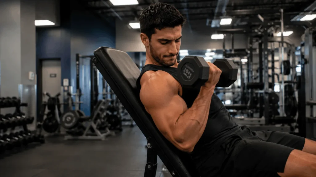 Correct elbow position during an incline dumbbell curl Image