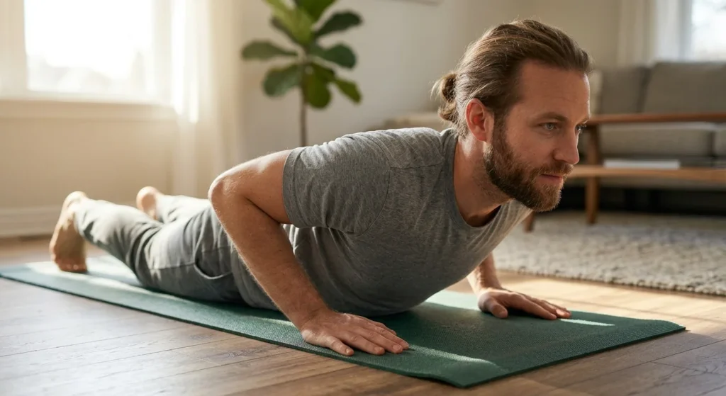Cobra Stretch: How to Do It Safely (Step-by-Step) 14 Hand placement at the start of a cobra stretch