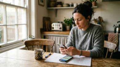 Person comparing a calorie app with a notebook to find out how many calories does masturbation burn