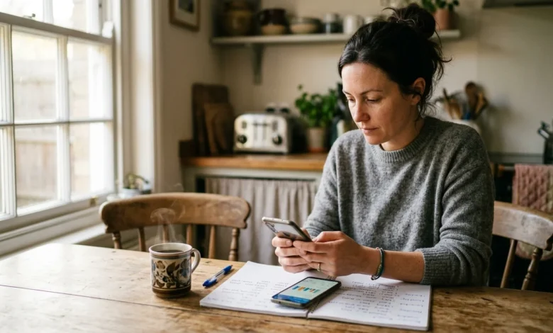 Person comparing a calorie app with a notebook to find out how many calories does masturbation burn