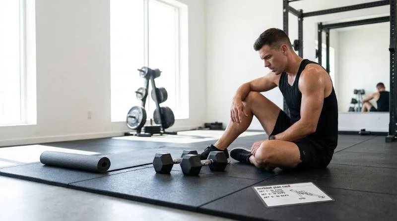Renegade row: How to do it With Proper Form 16 Hex dumbbells and mat set up for a renegade row workout plan in a home gym