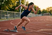 Runner exploding off the start showing fast twitch muscle fibers at work